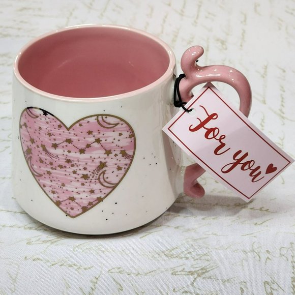 Shabby Chic White And Pink‎ Ceramic Coffee Mug Hearts Pattern 16 Oz - Picture 10 of 12